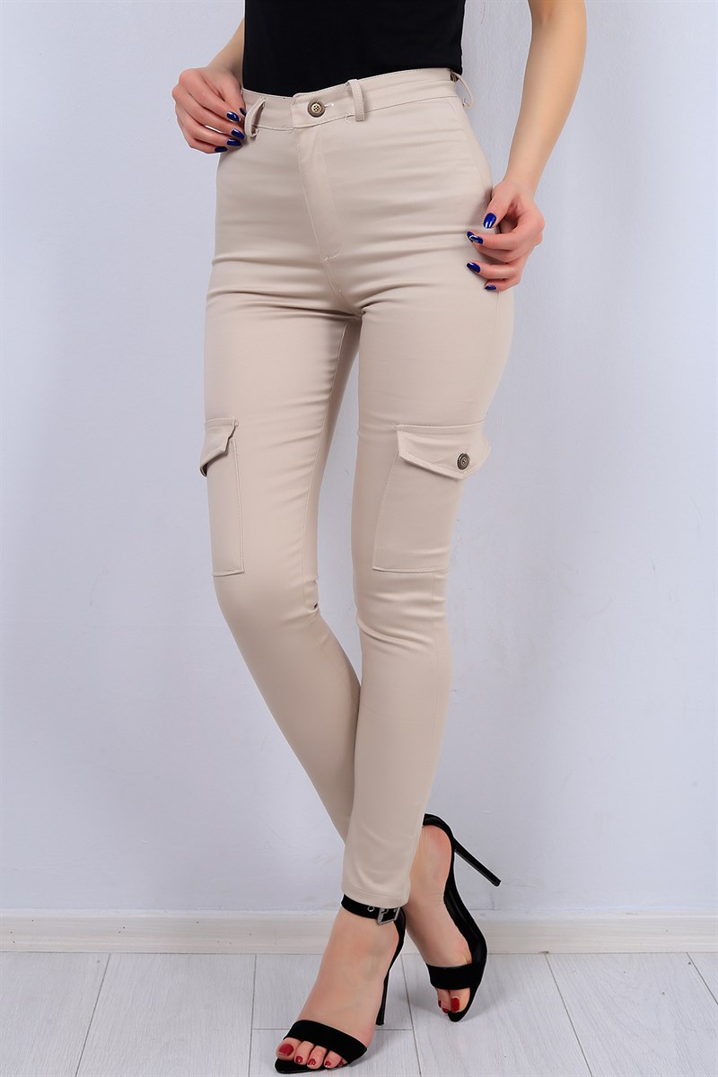 Krem Renk Bayan Pantolon